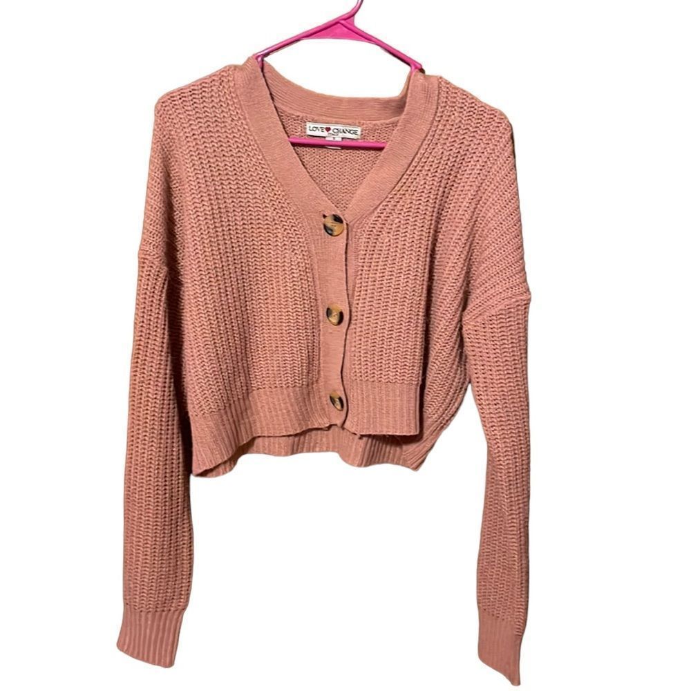 #17•LOVE CHANGE ITALY•Rose colored 3 button knit cardigan sweater size small EUC